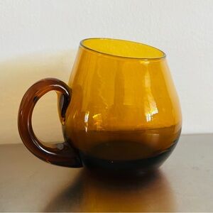 MCM Handblown Amber Glass Mug Angled Slant Asymmetrical Vintage